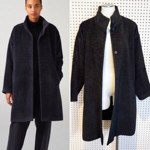 Eileen Fisher | Sheared Suri Alpaca Stand Collar‎ Coat, Boxy Fit, Knee Length,